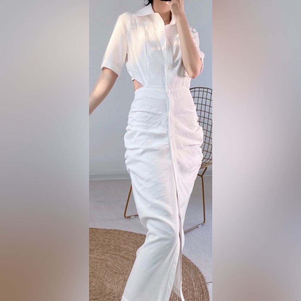 Source Unknown White Backless Button-Front Midi D… - image 3